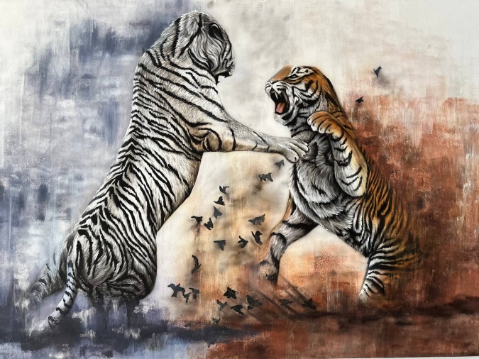Картина маслом "Тигры"